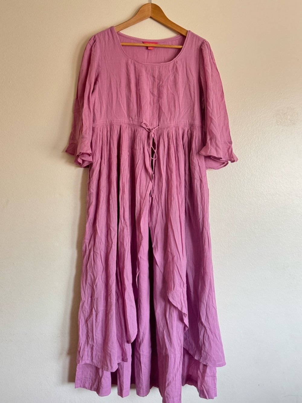 April Cornell Dusty Rose Tiered Maxi Nightgown with Tie Waist